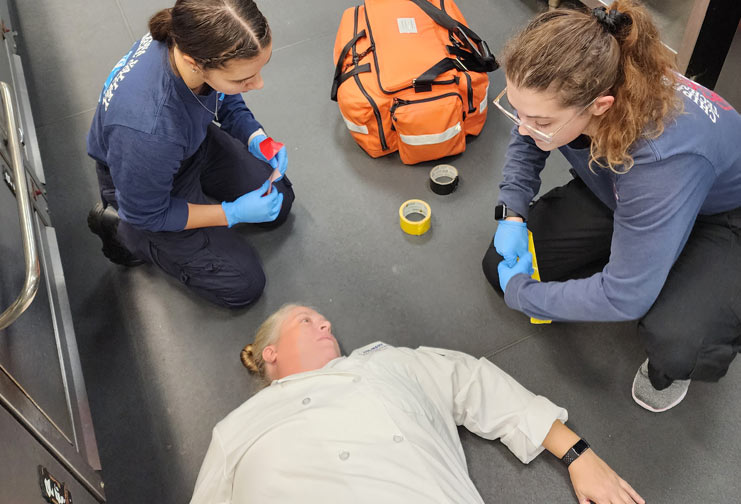 CVTC Culinary Management and Paramedic students participate in drill.