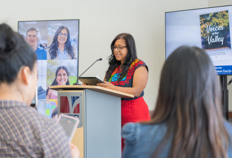 CVTC student at a podium