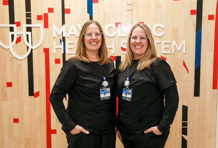Female twins in black scrubs at Mayo Clinic Health System