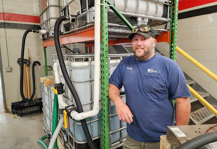 Dustin Peterson, a groundskeeper at Chippewa Valley Technical College, researched brine systems for snow removal and then built the system to save money, the environment and promote safety at the College. By using the system in February and March, it paid for itself.