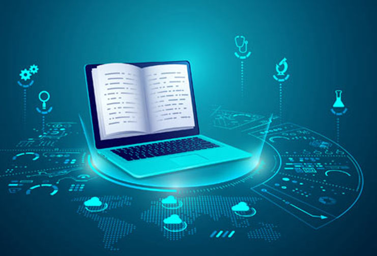 Book coming out of a computer monitor